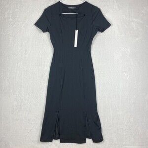 Susana Monaco Dress Small Gray Short Sleeve Midi Elegant Formal Casual Dress